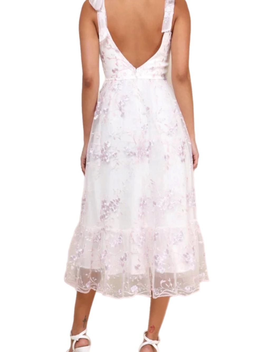NWT Lulu’s Distinctly Sweet Ivory/White Blush Floral Embroidered Midi Dress XS - Picture 3 of 11